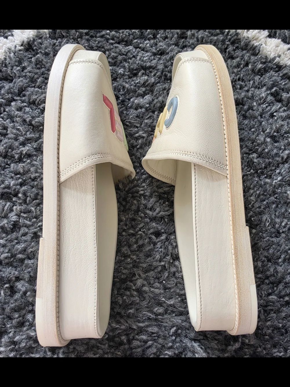 Chanel 22S Ivory Lambskin Multicolor CHANEL Letter Logo Flat Slide Sandal 40